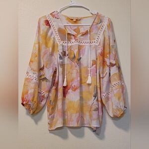 Hope And‎ Harlow Women's Lightweight Colorful Boho Fairy Whimsical Baby Doll Top